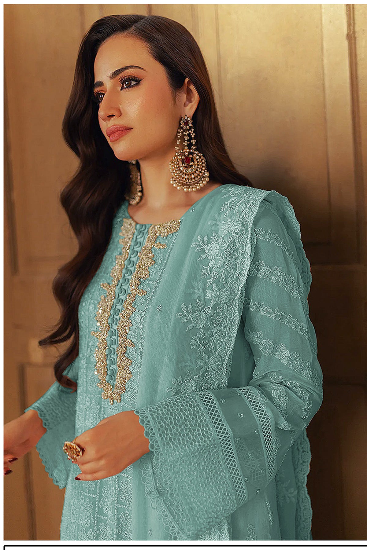 SHAFNUFAB Women's Georgette Ethnic Wear for WomenSemi Stitched PAKISTANI SUIT SF31203