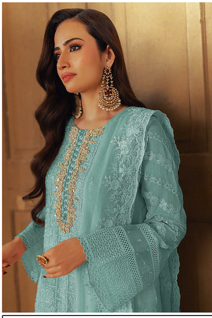 SHAFNUFAB Women's Georgette Ethnic Wear for WomenSemi Stitched PAKISTANI SUIT SF31203
