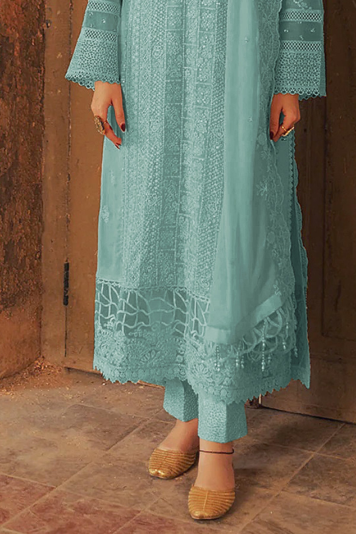 SHAFNUFAB Women's Georgette Ethnic Wear for WomenSemi Stitched PAKISTANI SUIT SF31203