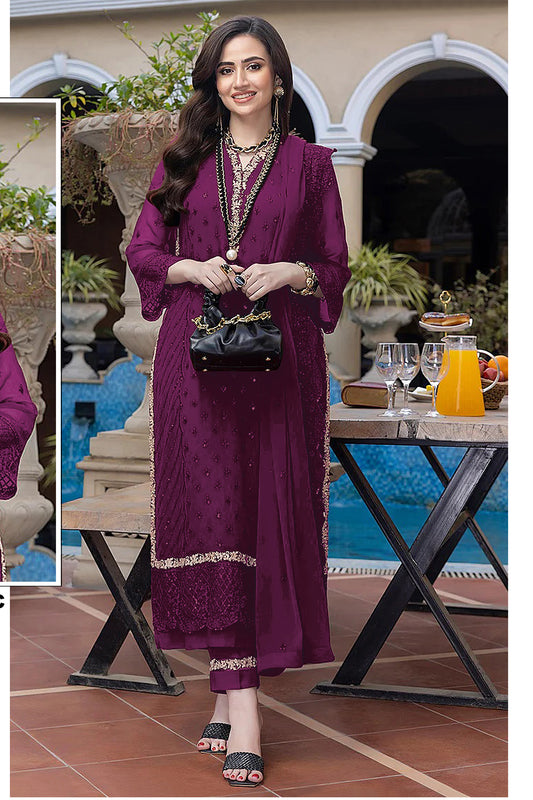 SHAFNUFAB Women's Georgette Ethnic Wear for WomenSemi Stitched PAKISTANI SUIT SF31207
