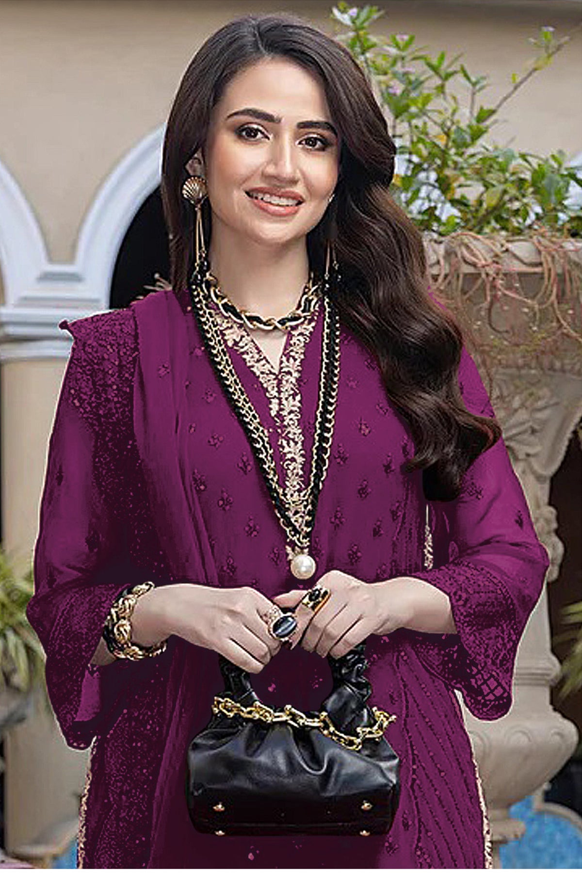 SHAFNUFAB Women's Georgette Ethnic Wear for WomenSemi Stitched PAKISTANI SUIT SF31207