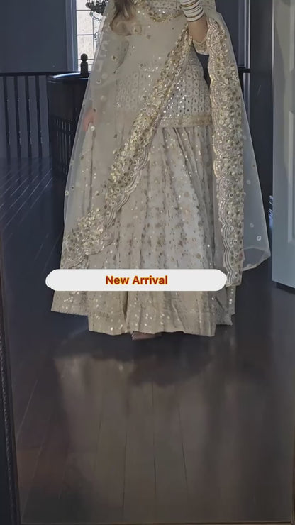 SF201484SHAFNUFAB Women's Georgette Ethnic Wear for Women Stitched   Sharara Salwar Suit SF201484  Diwali Outfit Bridal White  Colour Indian Casual Wear Salwar Suit IN Eid