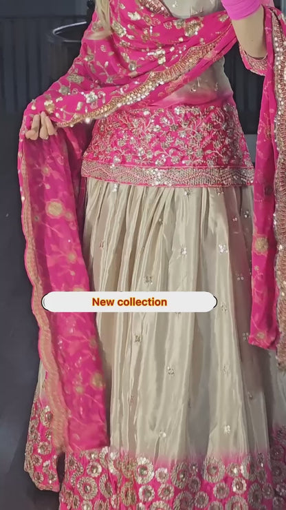 SHAFNUFAB Women's Chiffon Ethnic Wear for Women Stitched   Sharara Salwar Suit SF201489  Diwali Outfit Bridal Beige  Colour Indian Casual Wear Salwar Suit IN Eid