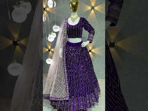 SHAFNUFAB Women viscose Velvet Semi Stitched lehengacholi SF201351  Diwali Outfit Embroidered lehengacholi Set Purple1  Colour Indian Heavy Lehenga
