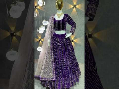 SHAFNUFAB Women viscose Velvet Semi Stitched lehengacholi SF201351  Diwali Outfit Embroidered lehengacholi Set Purple1  Colour Indian Heavy Lehenga
