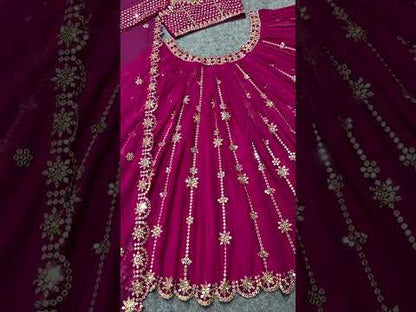 SHAFNUFAB Womens Georgette Semi Stitched lehengacholi SF201347  Diwali Outfit Embroidered lehengacholi Set Rani Pink  Colour Indian Heavy Lehenga
