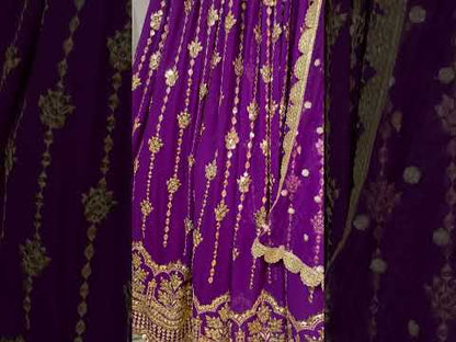 Shafnufab Women's Georgette Semi-Stiched Lehenga Choli( SF201401 Purple Free Size )