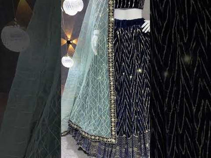 SHAFNUFAB Womens viscose Velvet Semi Stitched lehengacholi SF201350  Diwali Outfit Embroidered lehengacholi Set Blue1  Colour Indian Heavy Lehenga
