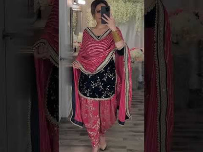 SHAFNUFAB Women's Georgette Ethnic Wear for Women Stitched   Dhoti Salwar Suit SF201402  Diwali Outfit Bridal Black  Colour Indian Casual Wear Salwar Suit IN Eid