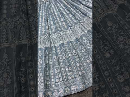 SHAFNUFAB Women Georgette Semi Stitched lehengacholi SF201356  Diwali Outfit Embroidered lehengacholi Set Grey  Colour Indian Heavy Lehenga