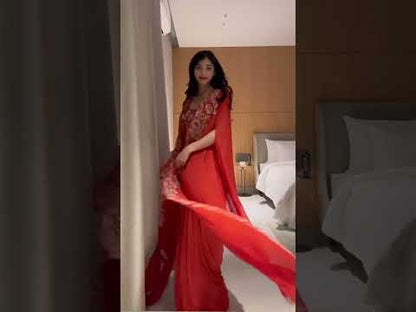 Shafnufab Women's Georgette Stitched Lehenga Choli For Wedding (  Red1 _ Free Size)