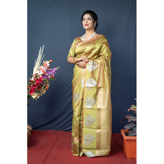 Shafnufab® Women's Paithani Silk Saree With Blouse  In  Yellow