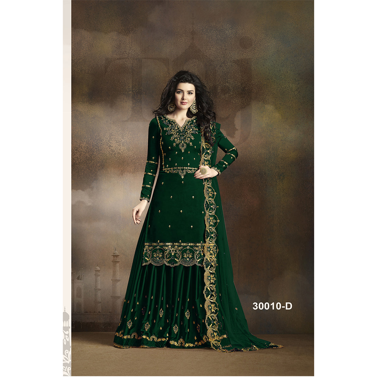 Shafnufab  Women's Rangoli Silk Heavy Embroidery Work Plazzo Suit in Green