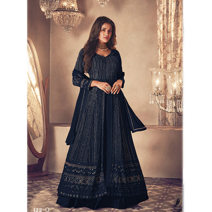 Shafnufab Designer Party Wear Fox Georgette Suit - Navy Blue