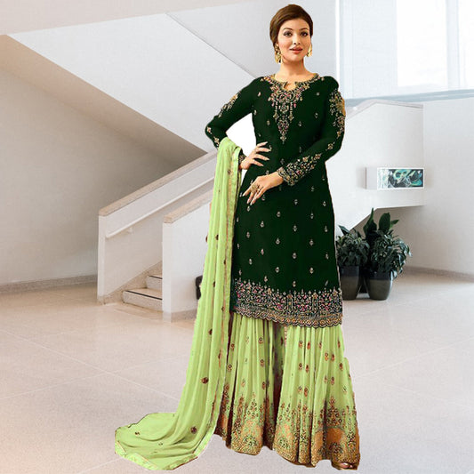 Shafnufab Grteen EMBROIDERED GEORGETTE SEMI STITCHED  Palazzo Suit