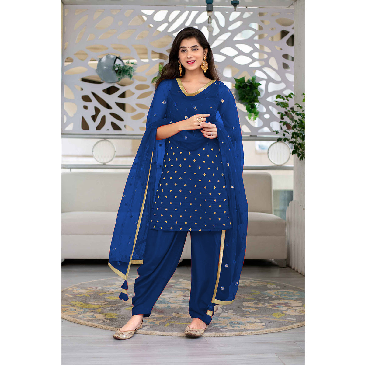 Shafnufab Women's Georgette UnStitched Dress Material Blue Salwar Suit