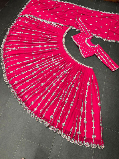 Shafnufab Women's Gorgette Lehenga Choli  In  Rani Pink  Colour