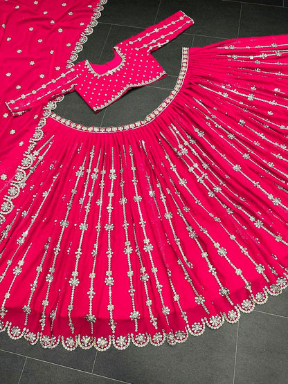 Shafnufab Women's Gorgette Lehenga Choli  In  Rani Pink  Colour