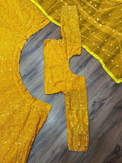 Shafnufab Women's Gorgette Lehenga Choli  In  Yellow  Colour
