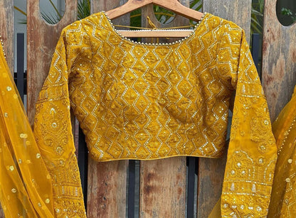 Shafnufab Women's Gorgette Lehenga Choli  In  Yellow  Colour