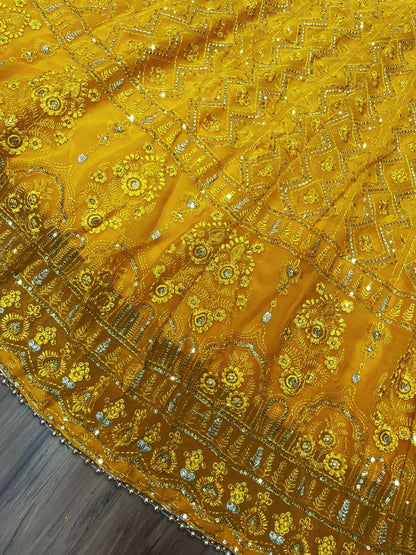 Shafnufab Women's Gorgette Lehenga Choli  In  Yellow  Colour