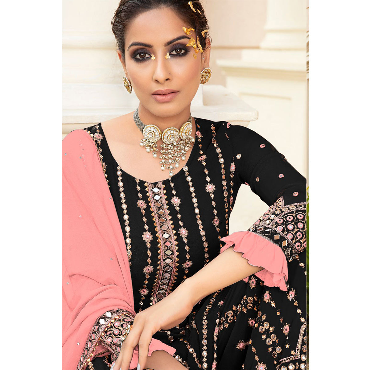 Shafnufab Eye-Captivating Designer Look Black Palazzo Suit