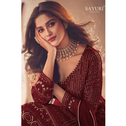 Shafnufab Georgette Fabric Maroon Color Sangeet Wear Sharara Top Lehenga