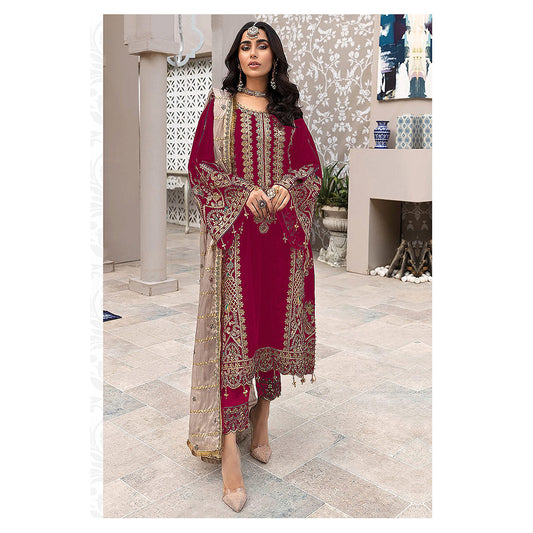 Shafnufab Women's Georgette Semi Stitched Pakistani Salwar Suit In Red