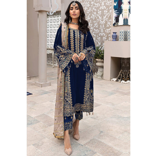 Shafnufab Women's Georgette Semi Stitched Pakistani Salwar Suit In Blue
