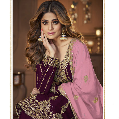 Shafnufab Maroon Indian Pakistani rich look georgette salwar kameez suit