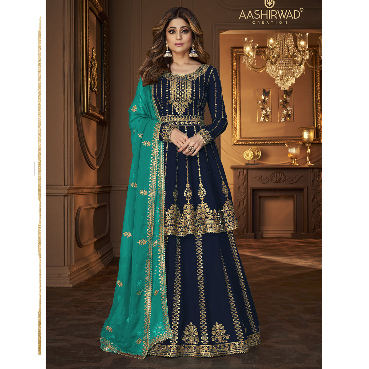 Shafnufab Blue Indian Pakistani rich look georgette salwar kameez suit