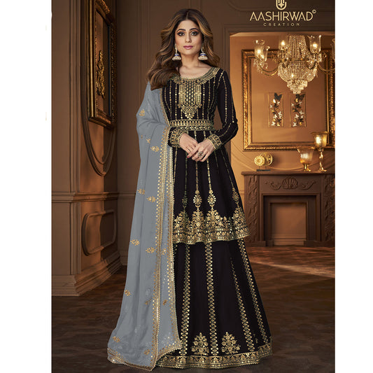Shafnufab Black Indian Pakistani rich look georgette salwar kameez suit
