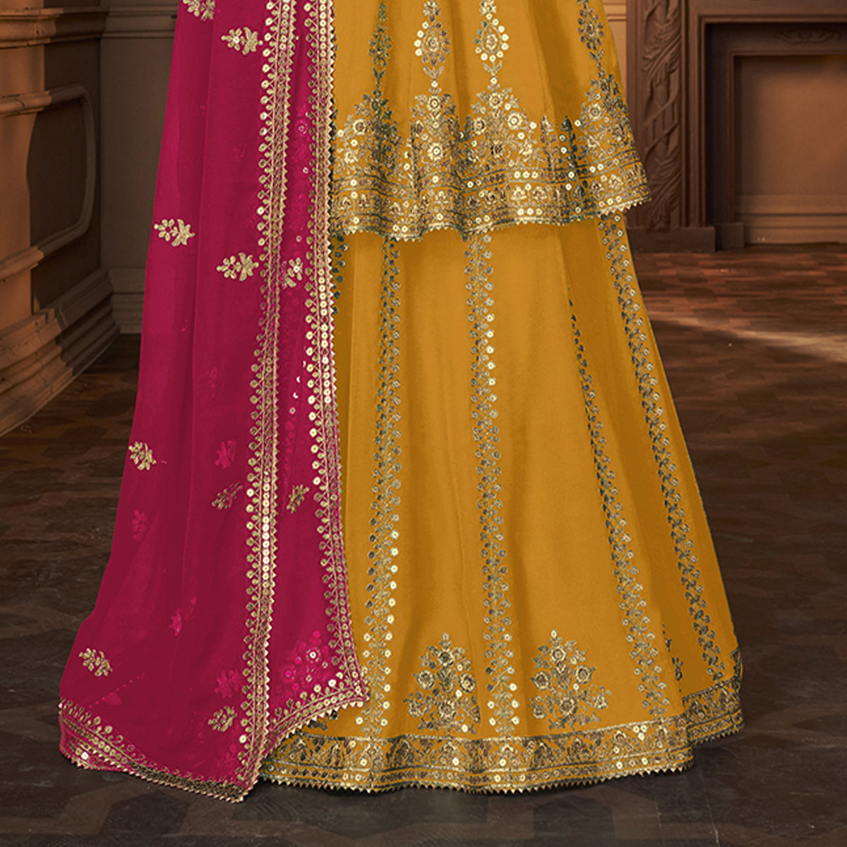 Shafnufab Yellow Indian Pakistani rich look georgette salwar kameez suit