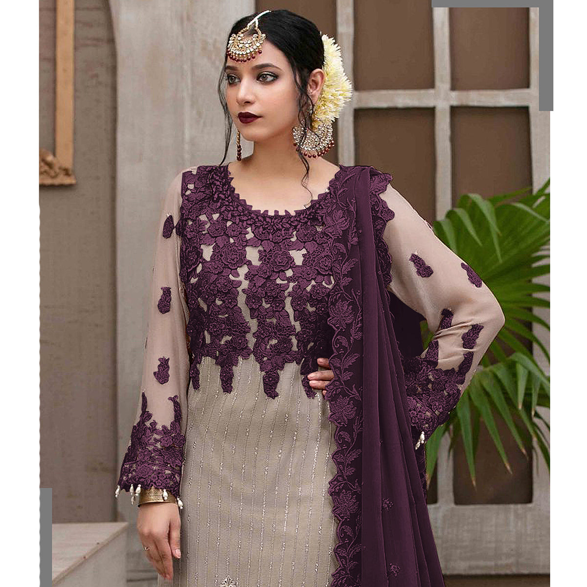 Shafnufab Women's Georgette Wear Pakistani Salwar Kameez In Purple
