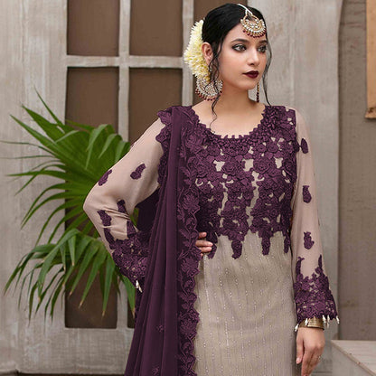 Shafnufab Women's Georgette Wear Pakistani Salwar Kameez In Purple