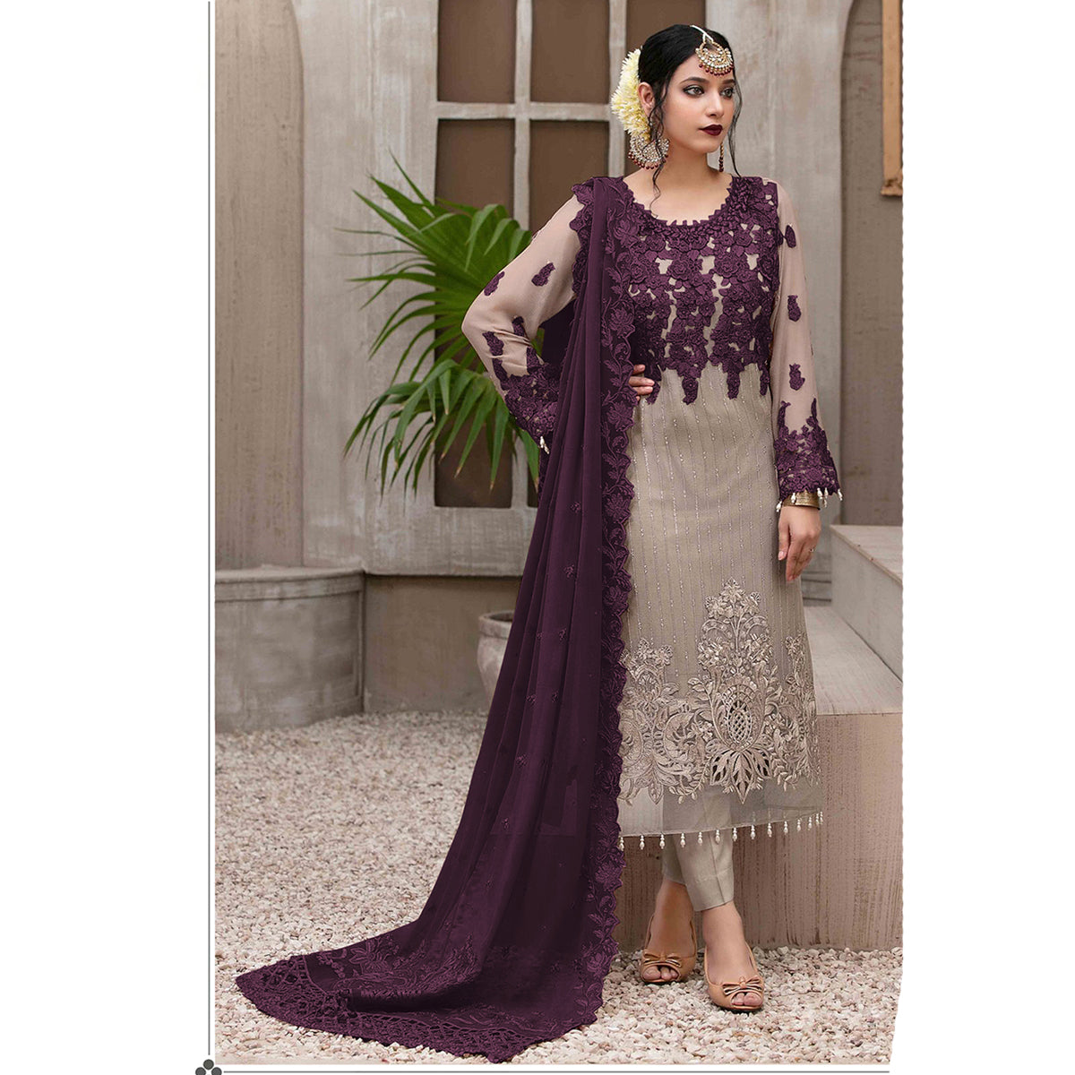 Shafnufab Women's Georgette Wear Pakistani Salwar Kameez In Purple