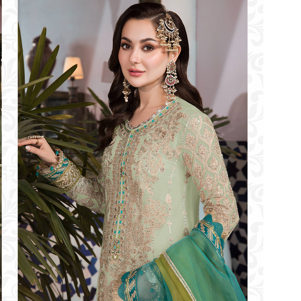 Shafnufab Green Pakistani Salwar Kameez Ready to wear Designer Straight Suits