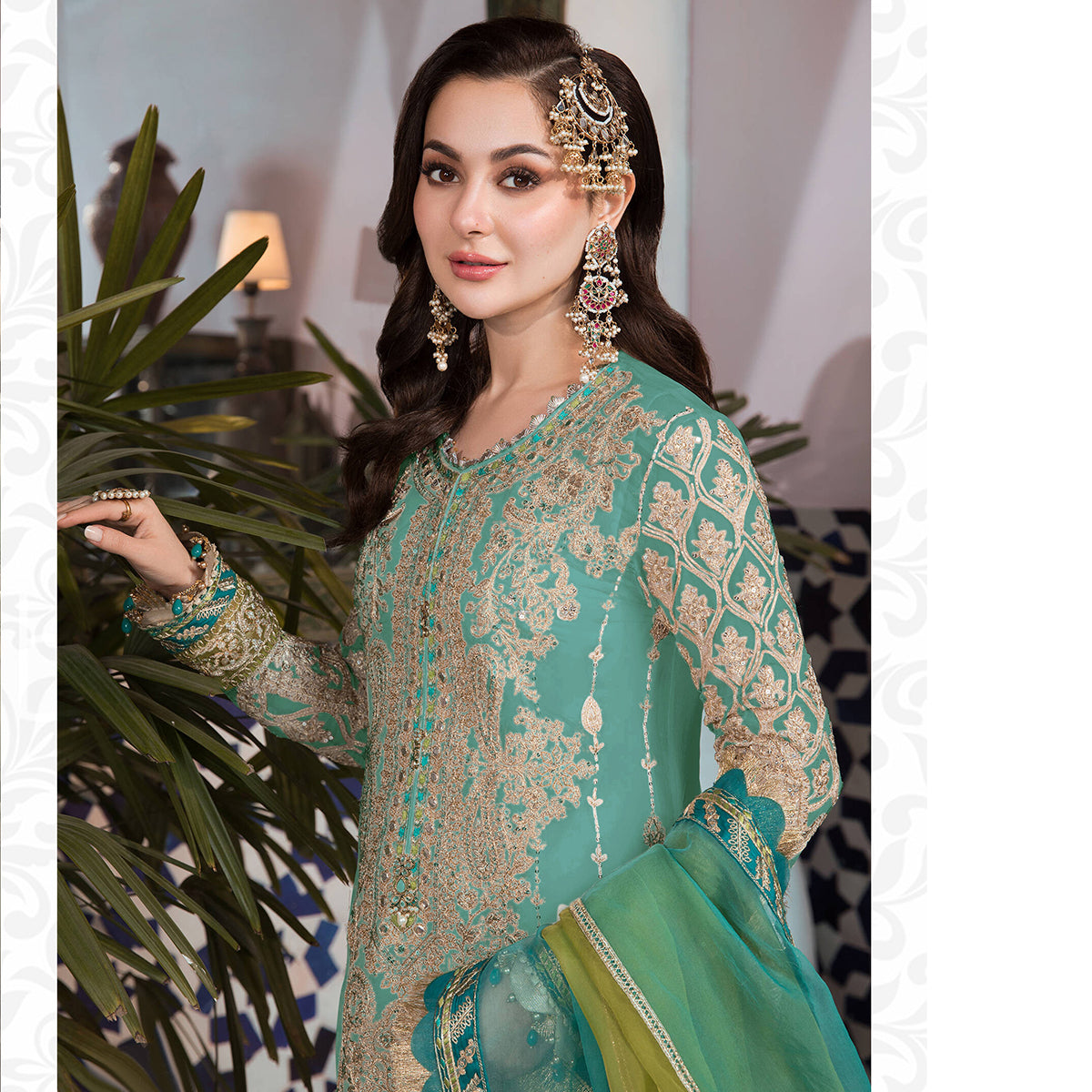 Shafnufab Turquoise Pakistani Salwar Kameez Ready to wear Designer Straight Suits