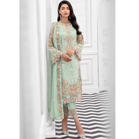 Shafnufab Charizma Georgette Pakistani Suits Collection In Green Colour