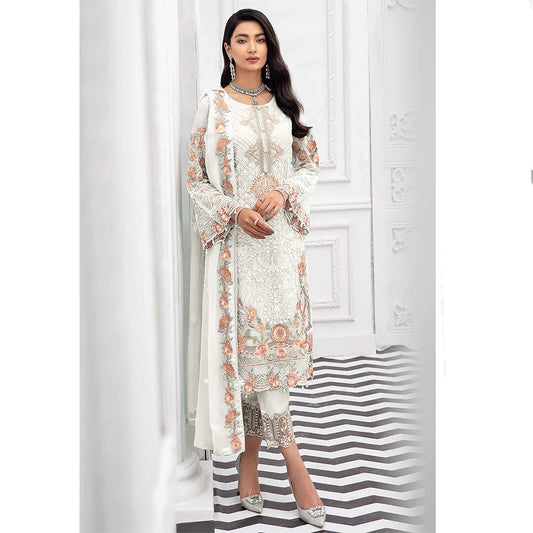 Shafnufab Charizma Georgette Pakistani Suits Collection In White Colour