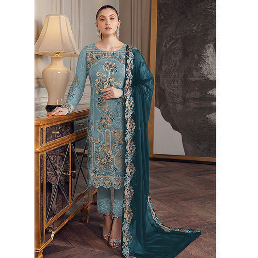 Shafnufab  Georgette Pakistani Suits Collection In Tourquise Colour