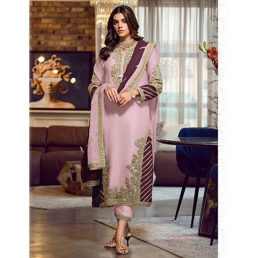 Shafnufab  Georgette Pakistani Suit  Collection In Light Purple Colour