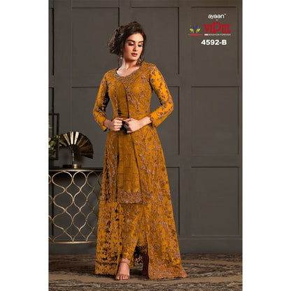 Shafnufab® Yellow Heavy Butterfly Net with Embroidery and Codding With Glitter Sequences