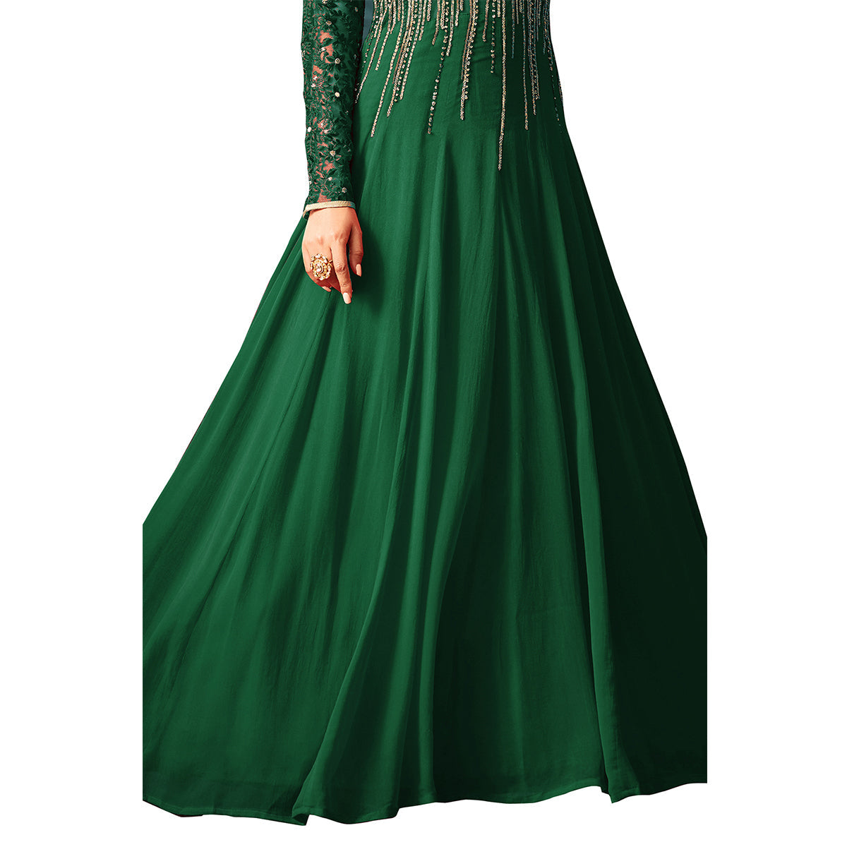 Shafnufab Green Embroidered Semi-Stitched Anarkali Suit