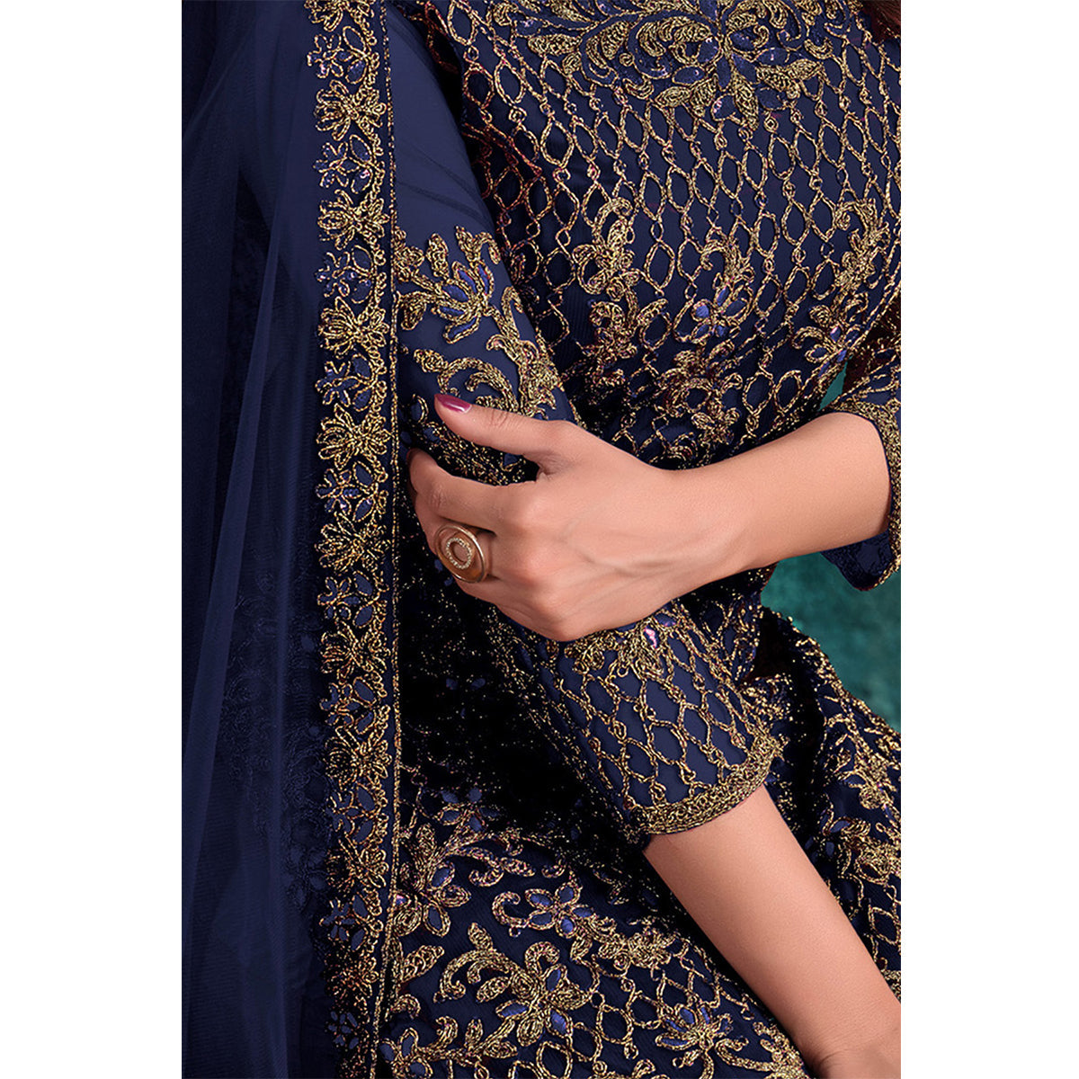 Shafnufab Embroidered Net Pakistani Suit in Blue