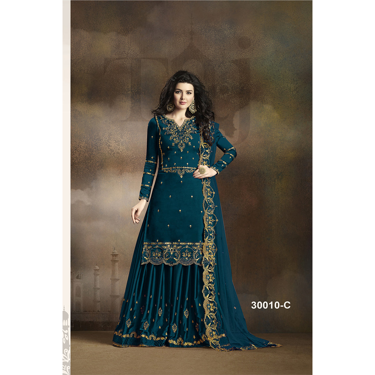Shafnufab  Women's Rangoli Silk Heavy Embroidery Work Plazzo Suit in  Turquoise