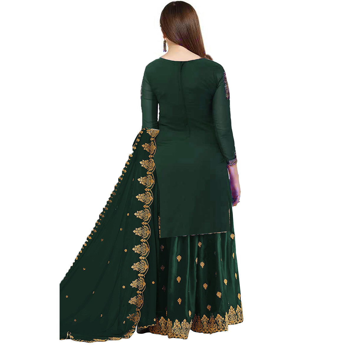 Shafnufab Embroidered Work Green  Color Georgette Fabric Party Wear Palazzo Suit