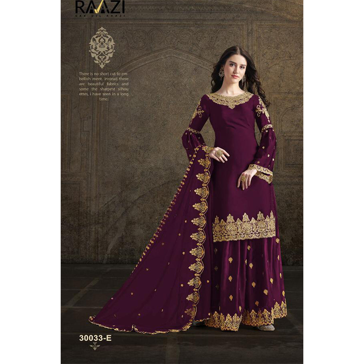 Shafnufab Embroidered Work Purple Color Georgette Fabric Party Wear Palazzo Suit