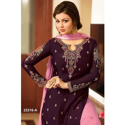 Shafnufab Purpal EMBROIDERED GEORGETTE SEMI STITCHED  Palazzo Suit