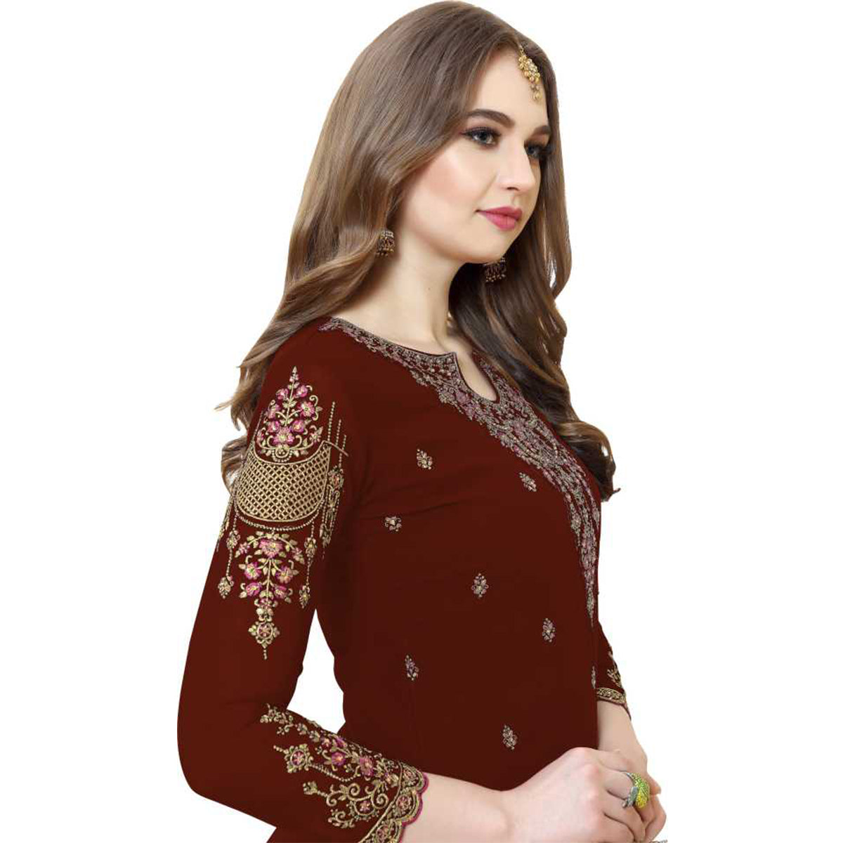 SHAFNUFAB Women's Georgette Ethnic Wear for WomenSemi StitchedSalwarSuit   SF201178  Diwali Outfit Bridal Maroon1  Colour Indian CasualWearSalwarSuit IN Eid